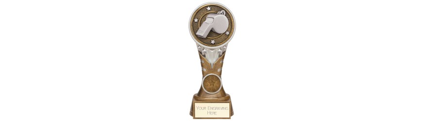 IKON TOWER FOOTBALL REFEREE WHISTLE TROPHY - 5 SIZES - 12.5CM TO 22.5CM IKON TOWER FOOTBALL REFEREE WHISTLE TROPHY - 5 SIZES - 12.5CM TO 22.5CM